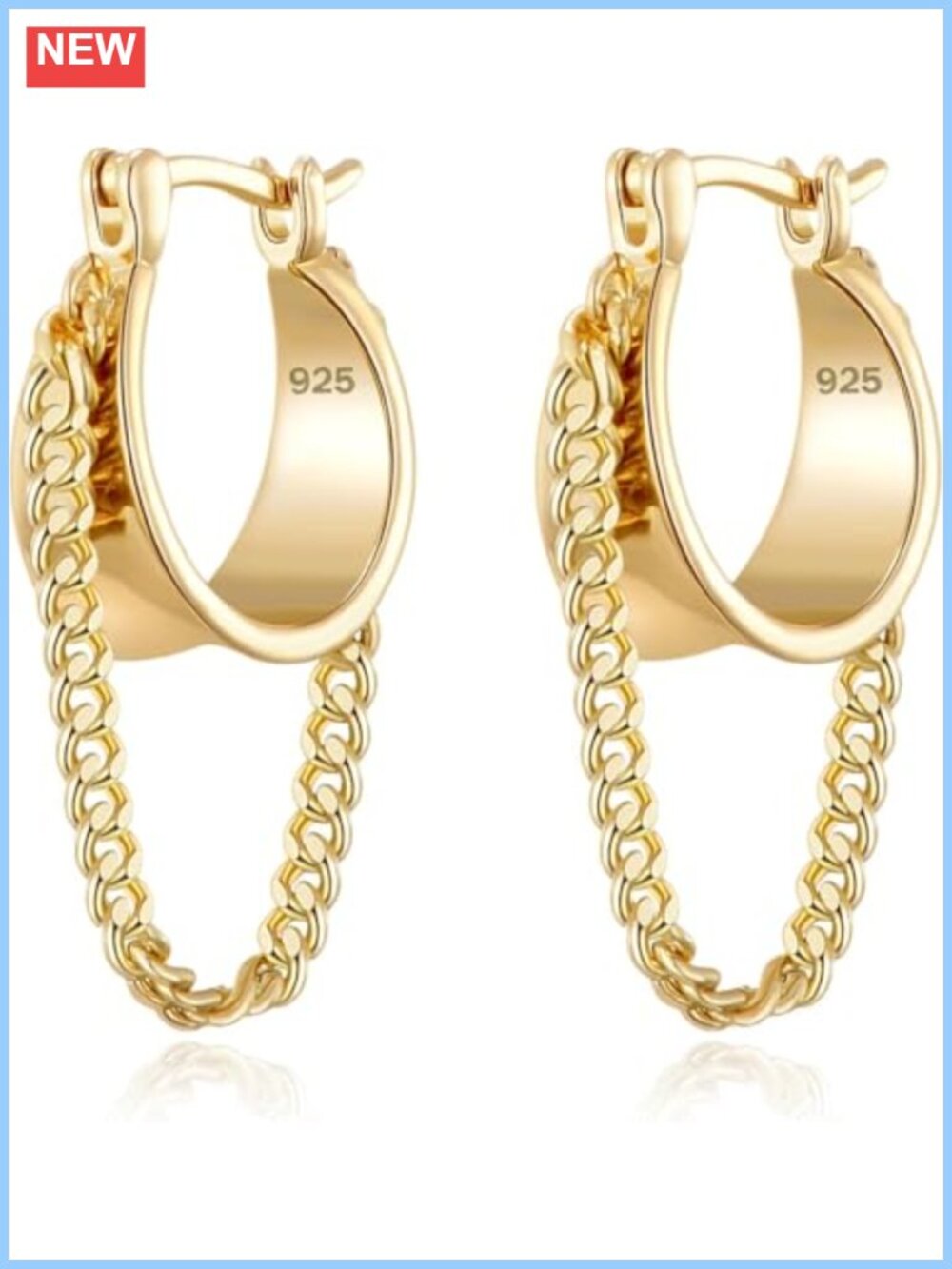14k Gold Plated Chain Tassel Dangle Hoop Earrings